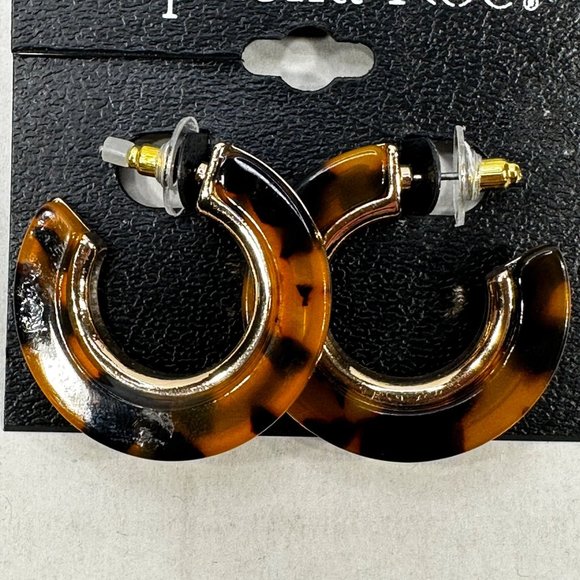Ophelia Roe Women's Thick Hoop Acrylic Studded Earrings Verigated Brown Gold New - Picture 3 of 6